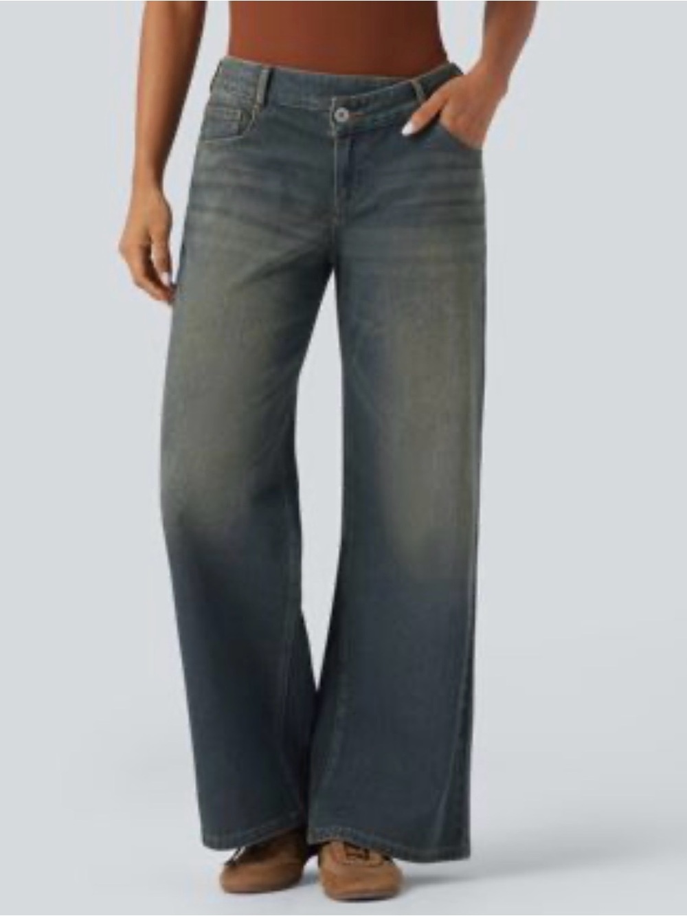 HALARA Women's Wide-Leg Jeans in Faded Blue-Grey